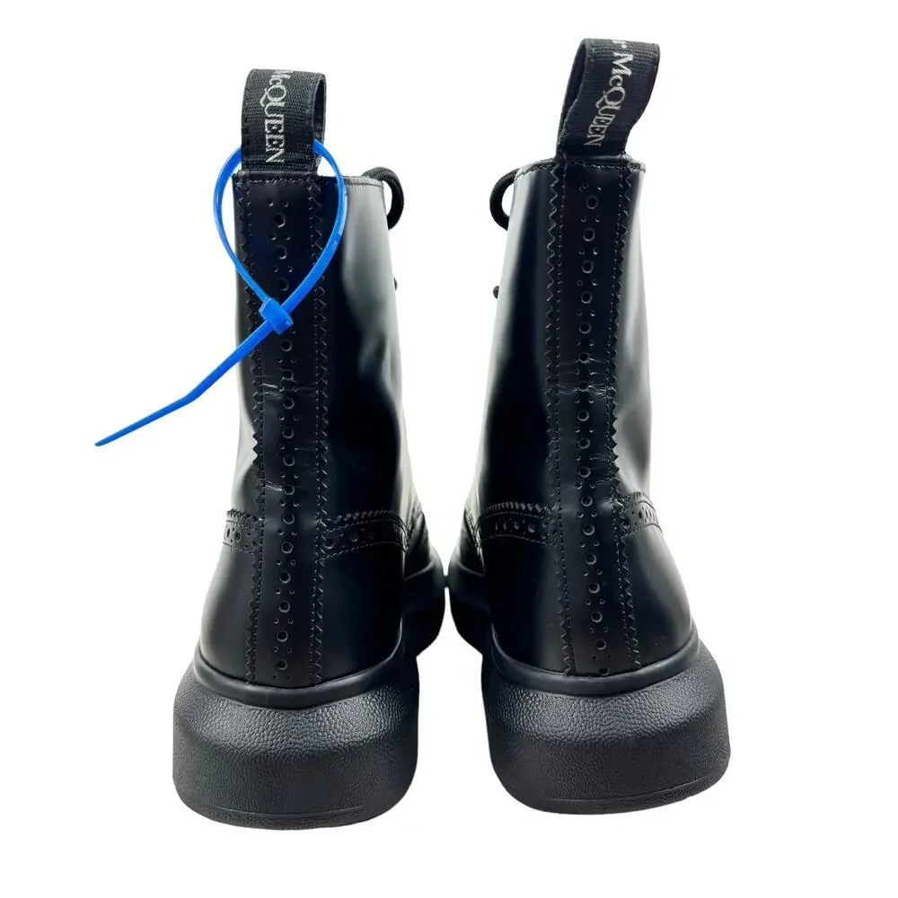 Alexander Mcqueen Hybrid Lace Up Borgue Wingtip Leather Boots Black Size 40E